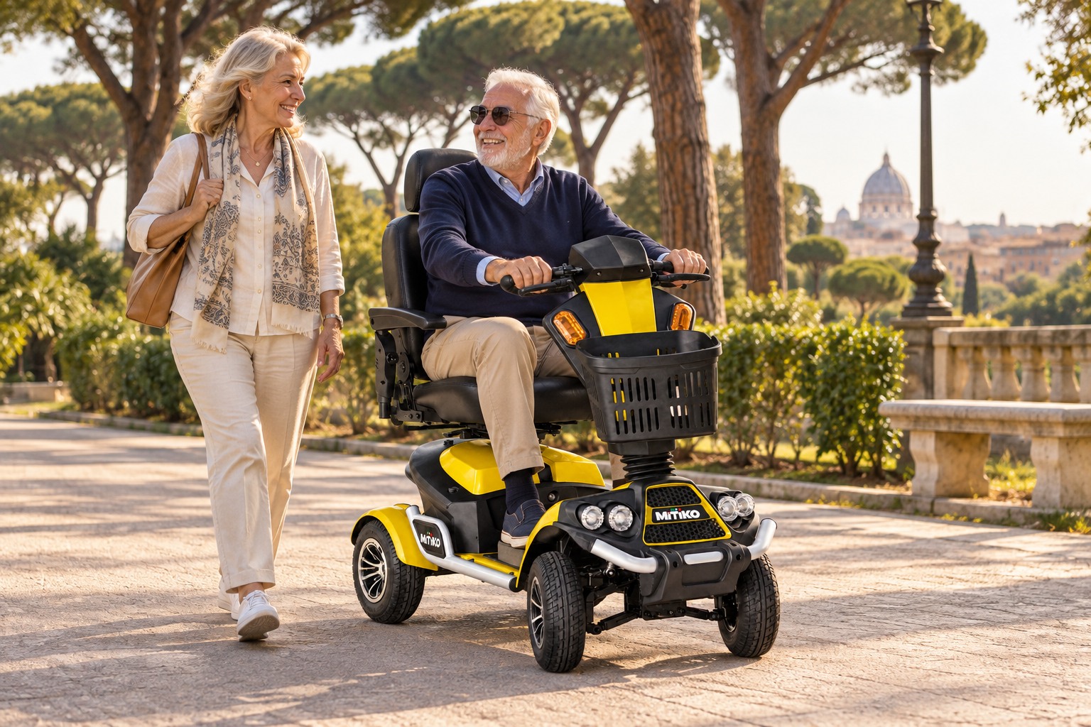 Scena ambientata creata con AI: persone a bordo di uno scooter MITIKO